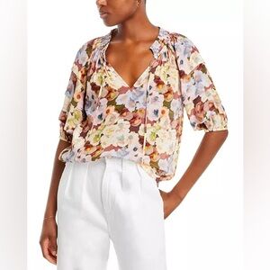 Rails Floral V-Neck Blouse in Pastel Mix